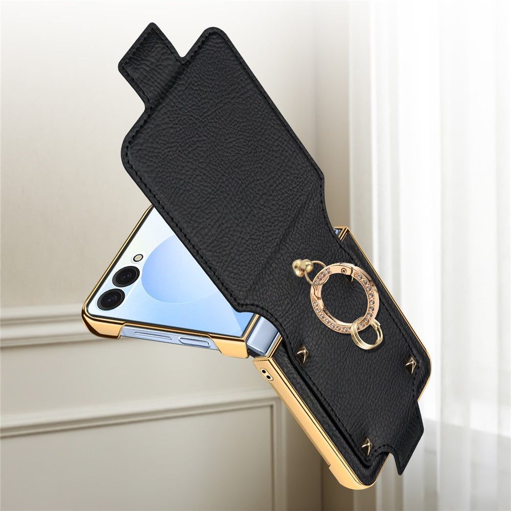 For Samsung Galaxy Z Flip7 5G Case PU + PC Protective Phone Cover with Finger Holder