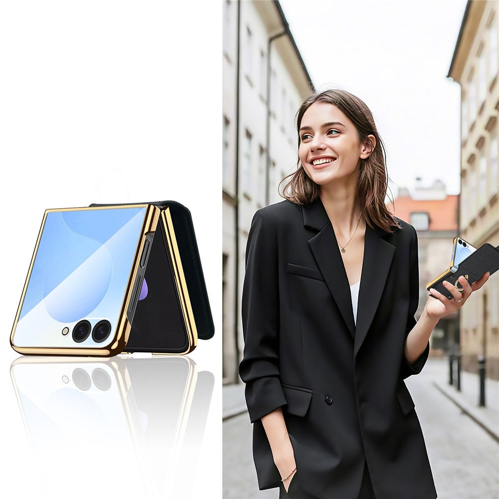 For Samsung Galaxy Z Flip7 5G Case PU + PC Protective Phone Cover with Finger Holder