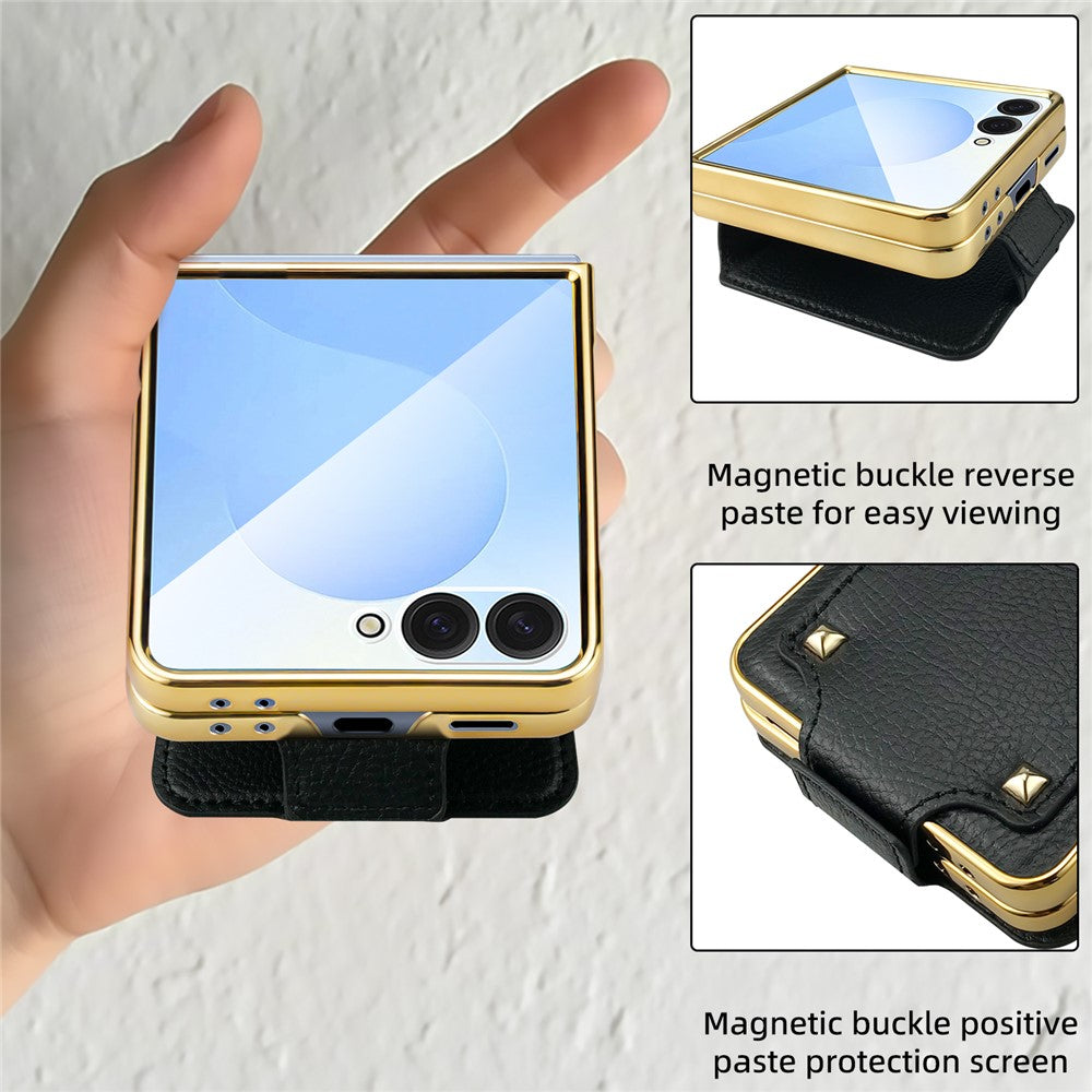 For Samsung Galaxy Z Flip7 5G Case PU + PC Protective Phone Cover with Finger Holder