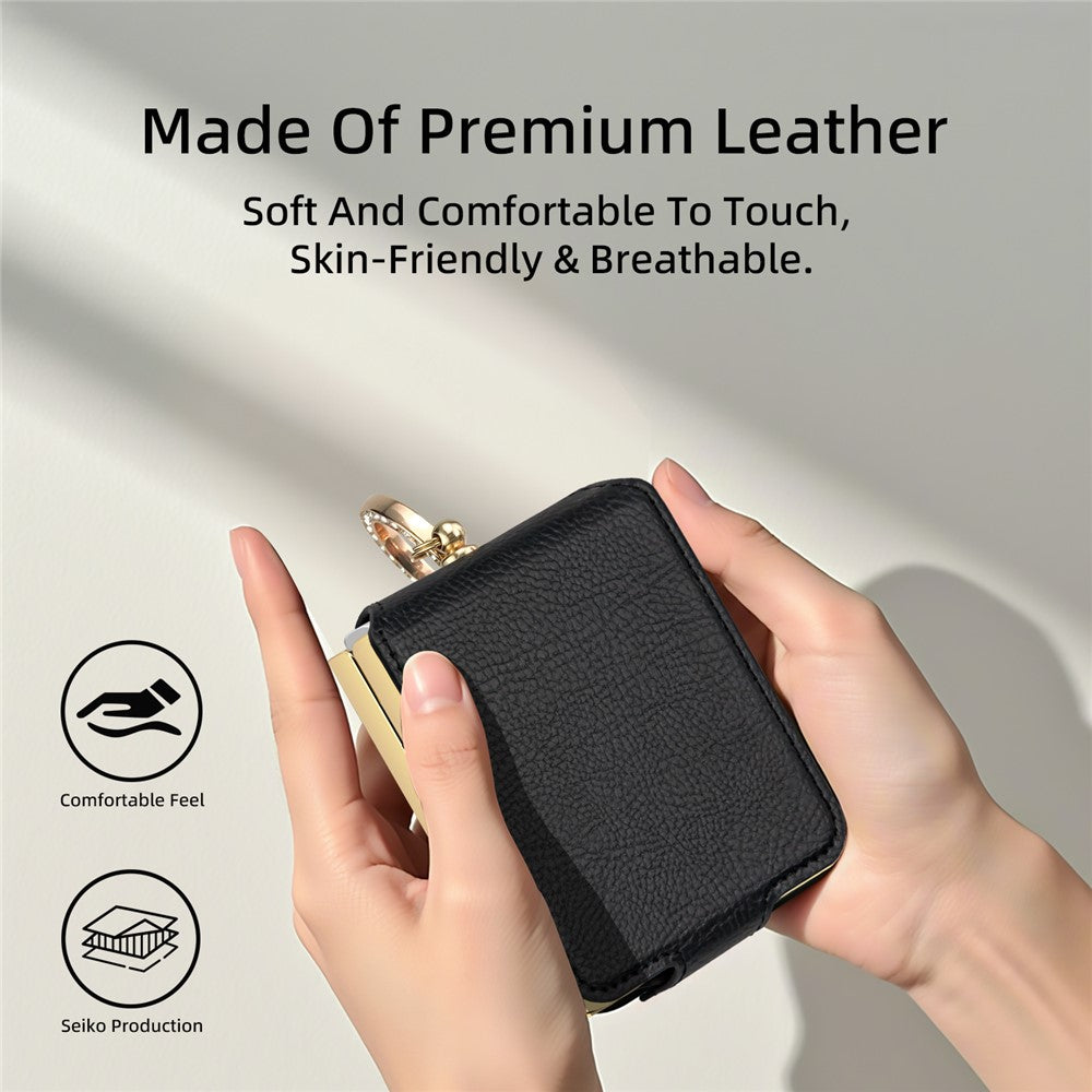 For Samsung Galaxy Z Flip7 5G Case PU + PC Protective Phone Cover with Finger Holder