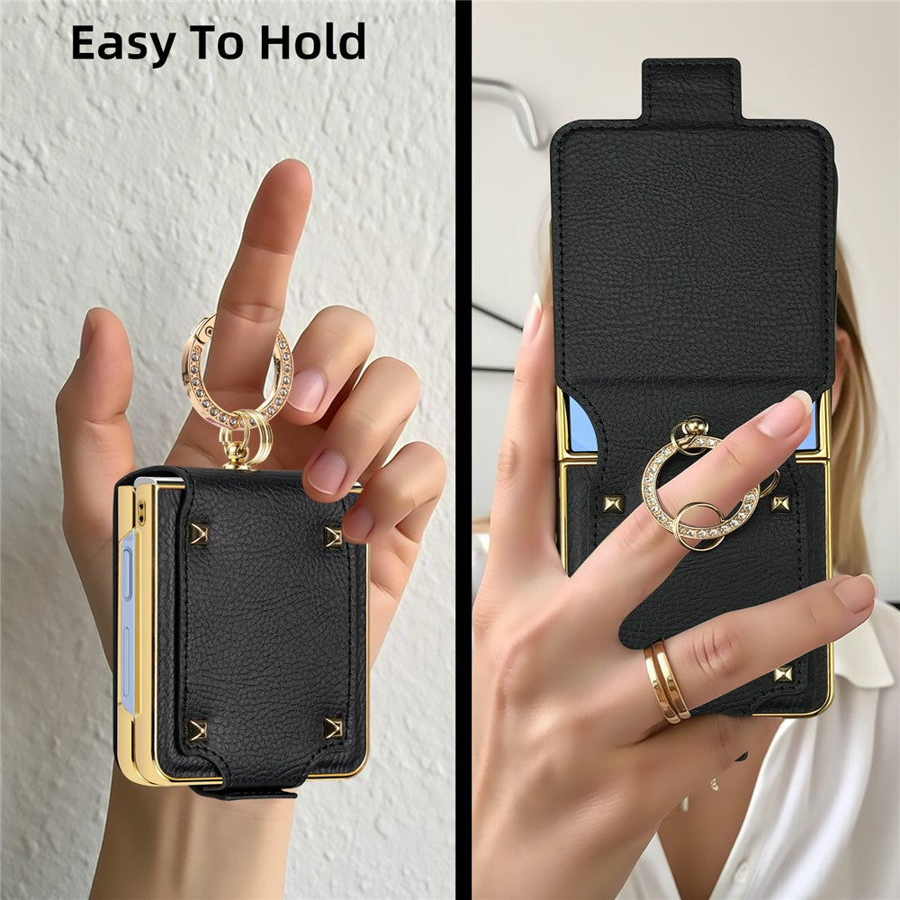For Samsung Galaxy Z Flip7 5G Case PU + PC Protective Phone Cover with Finger Holder