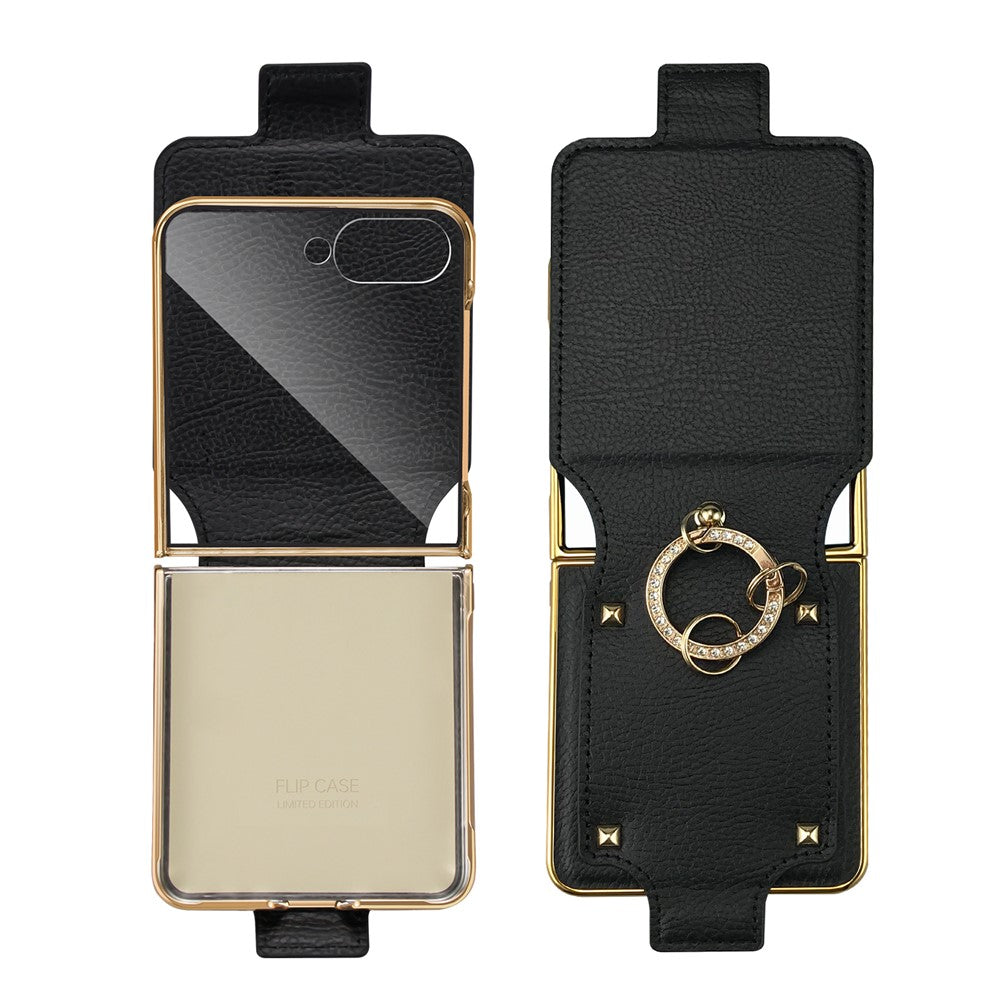 For Samsung Galaxy Z Flip7 5G Case PU + PC Protective Phone Cover with Finger Holder