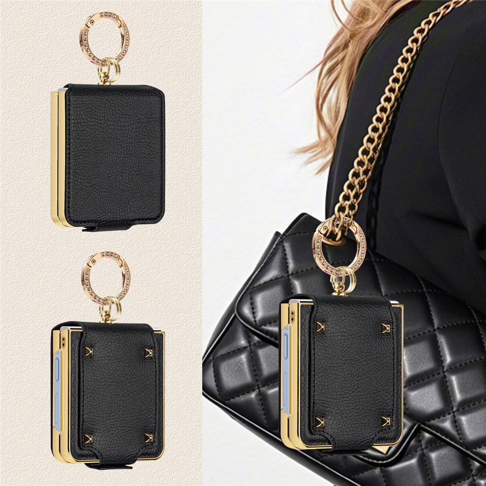 For Samsung Galaxy Z Flip7 5G Case PU + PC Protective Phone Cover with Finger Holder