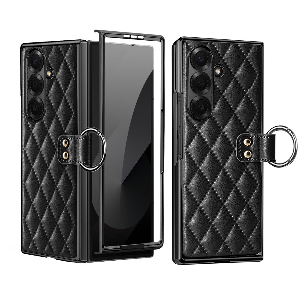 For Samsung Galaxy Z Fold7 5G Case Rhombus Grid Phone Cover with Tempered Glass Film