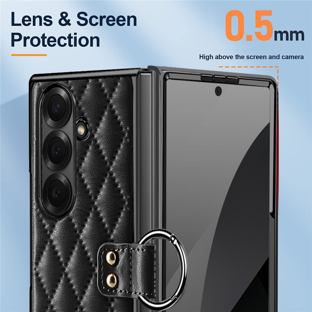 For Samsung Galaxy Z Fold7 5G Case Rhombus Grid Phone Cover with Tempered Glass Film