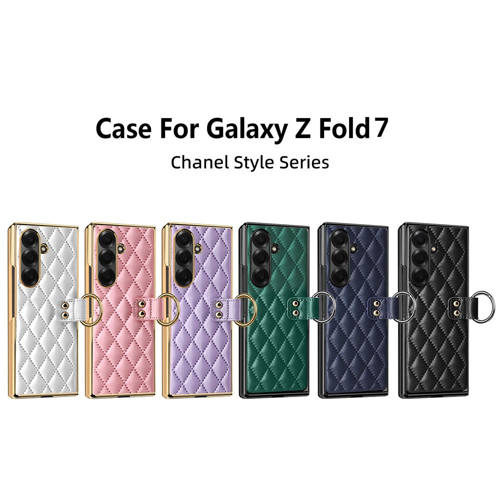 For Samsung Galaxy Z Fold7 5G Case Rhombus Grid Phone Cover with Tempered Glass Film