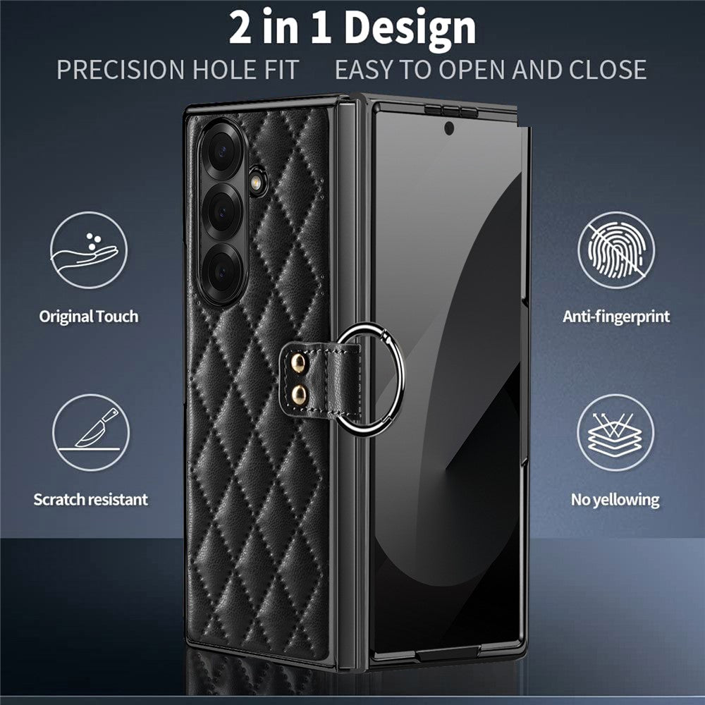 For Samsung Galaxy Z Fold7 5G Case Rhombus Grid Phone Cover with Tempered Glass Film