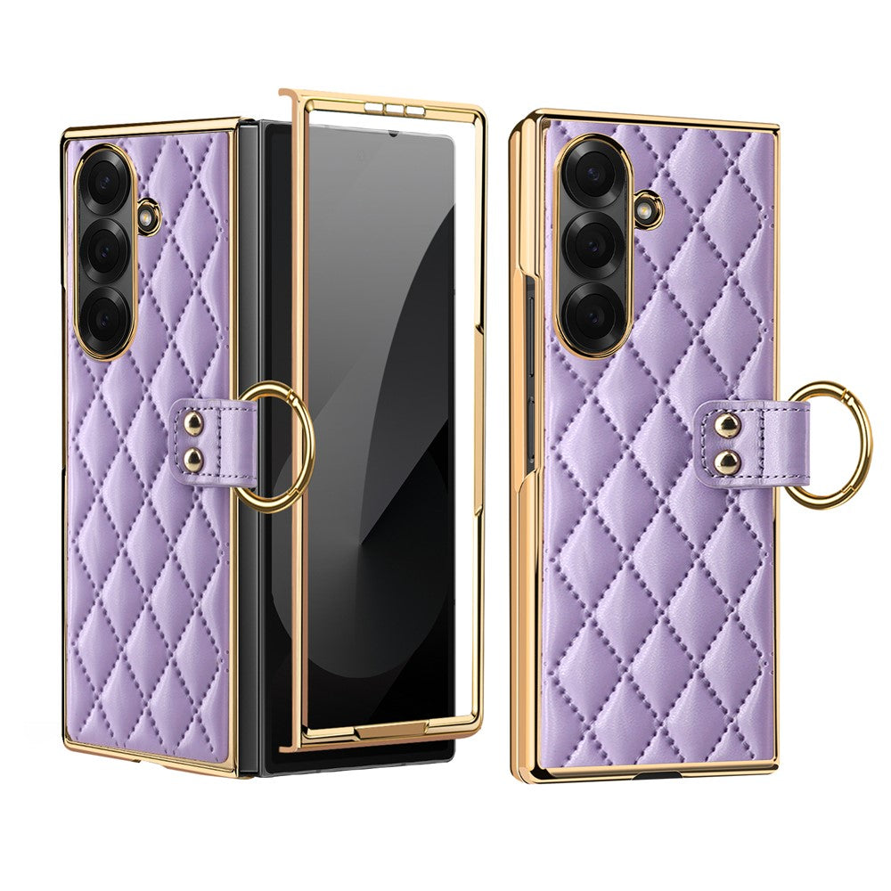 For Samsung Galaxy Z Fold7 5G Case Rhombus Grid Phone Cover with Tempered Glass Film