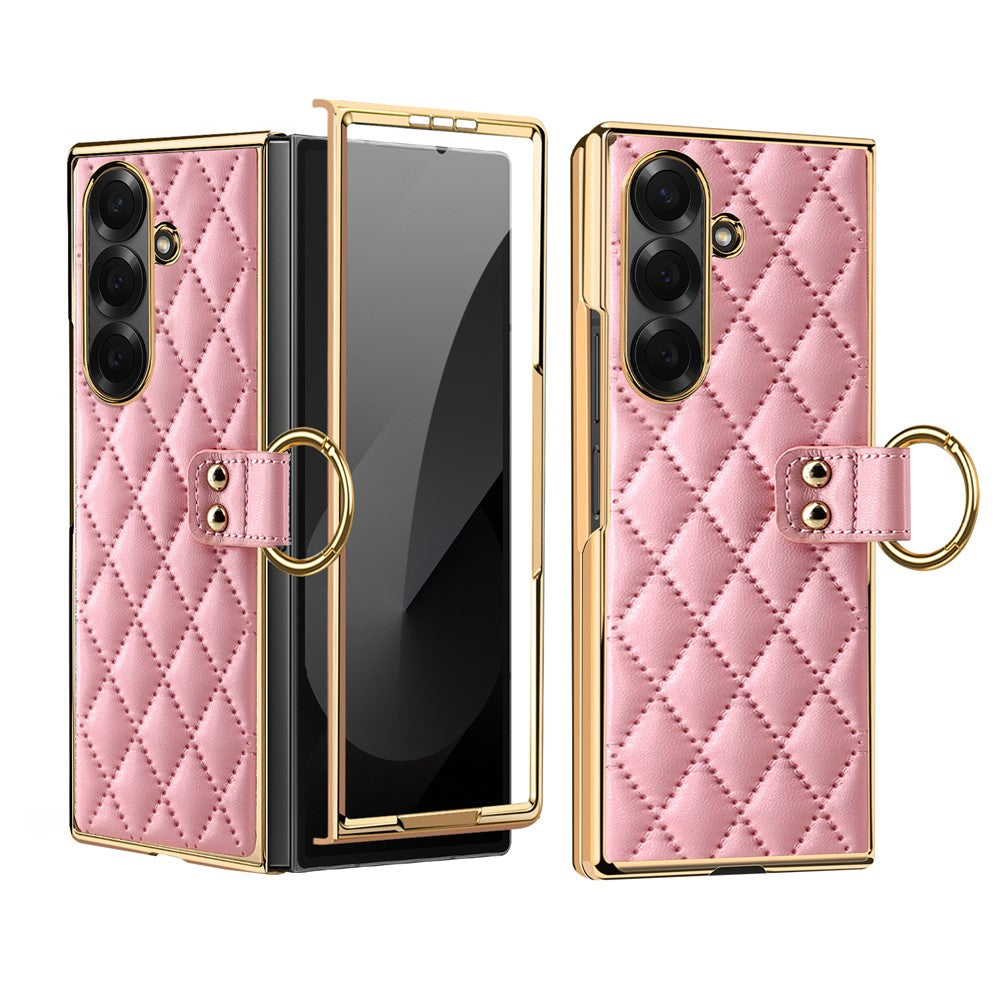 For Samsung Galaxy Z Fold7 5G Case Rhombus Grid Phone Cover with Tempered Glass Film