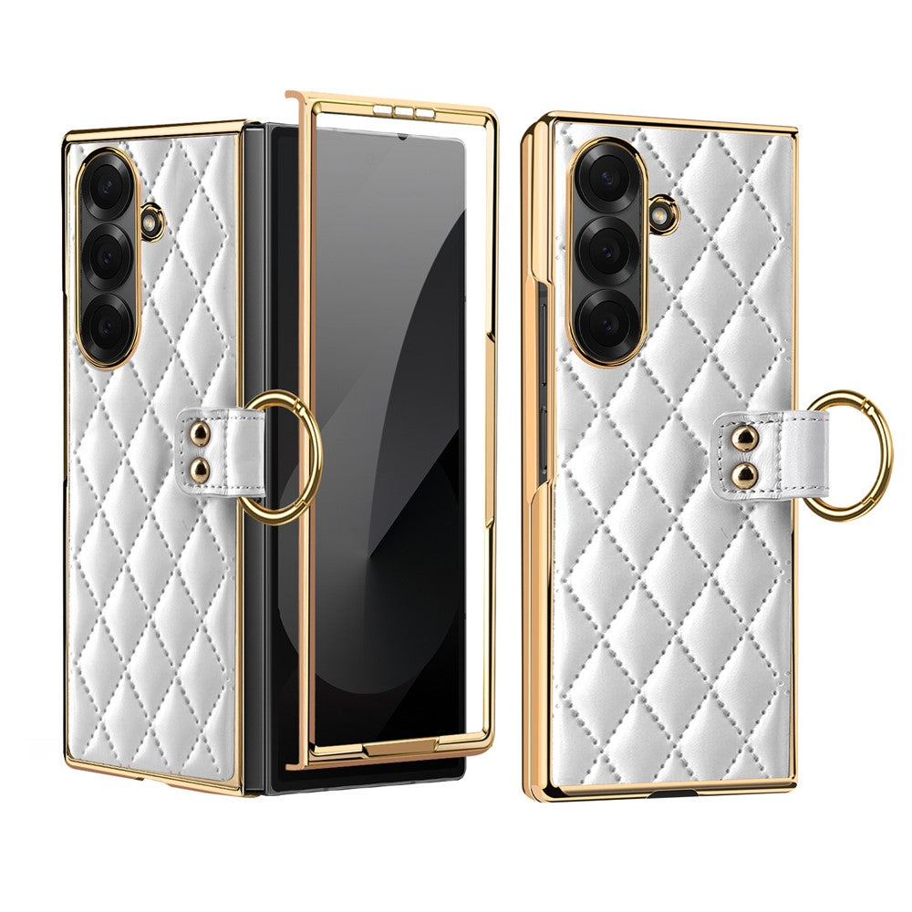For Samsung Galaxy Z Fold7 5G Case Rhombus Grid Phone Cover with Tempered Glass Film