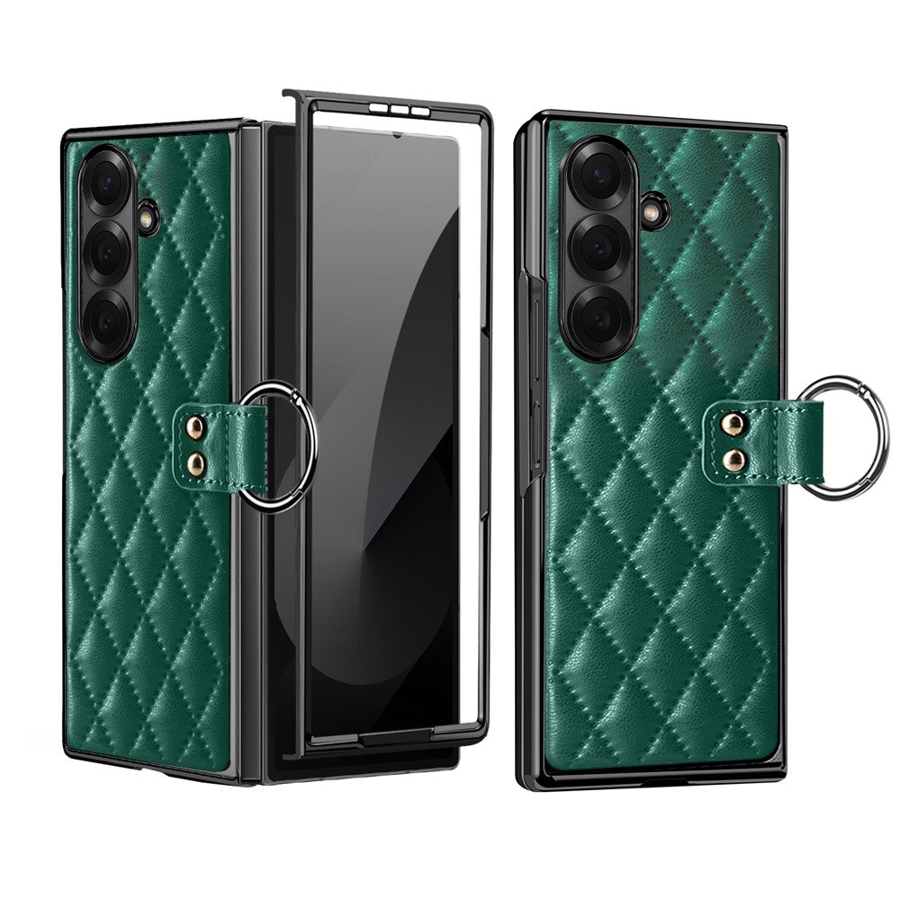For Samsung Galaxy Z Fold7 5G Case Rhombus Grid Phone Cover with Tempered Glass Film