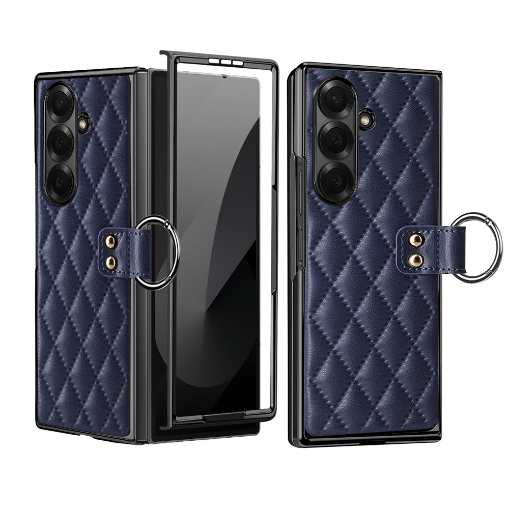 For Samsung Galaxy Z Fold7 5G Case Rhombus Grid Phone Cover with Tempered Glass Film