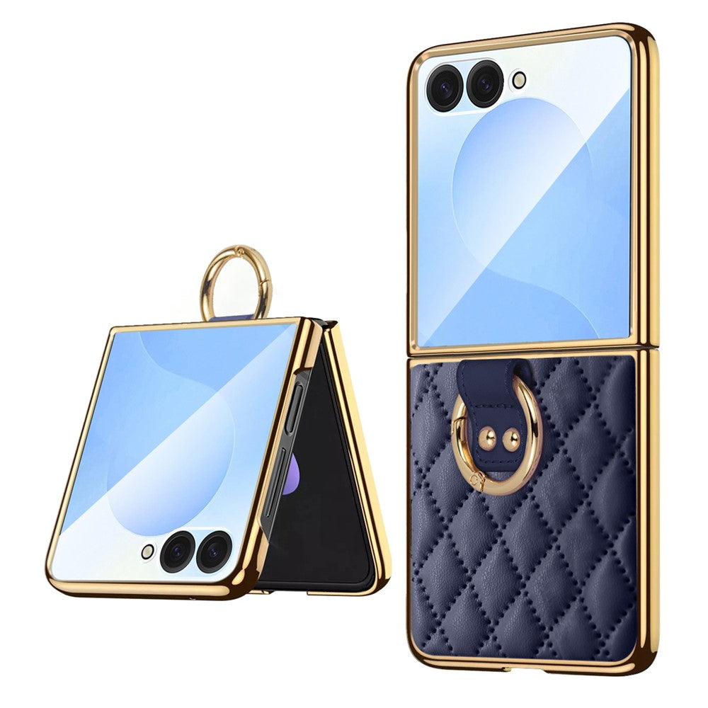 For Samsung Galaxy Z Flip7 5G Case Rhombus Grid Phone Cover with Tempered Glass Film