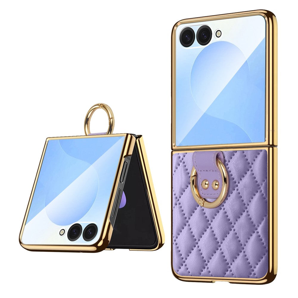 For Samsung Galaxy Z Flip7 5G Case Rhombus Grid Phone Cover with Tempered Glass Film