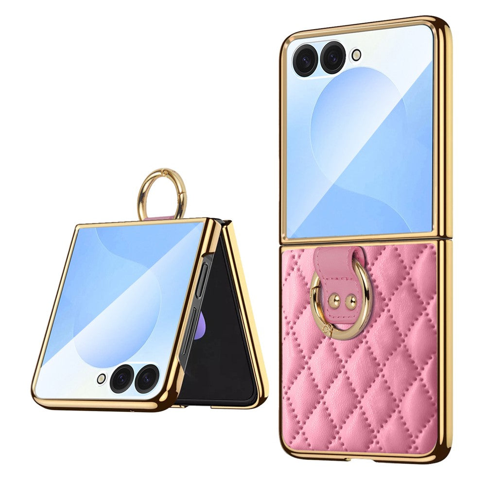 For Samsung Galaxy Z Flip7 5G Case Rhombus Grid Phone Cover with Tempered Glass Film