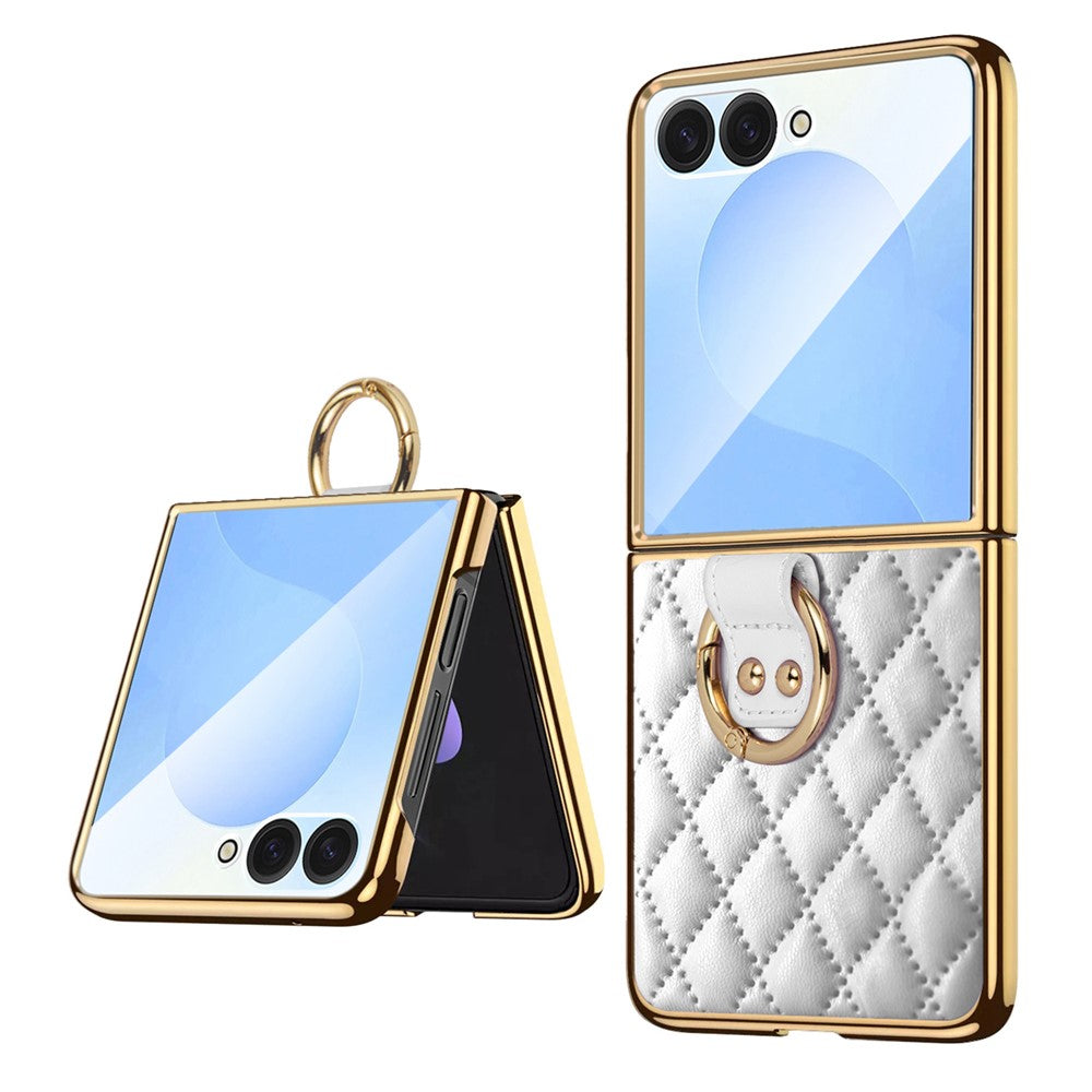 For Samsung Galaxy Z Flip7 5G Case Rhombus Grid Phone Cover with Tempered Glass Film