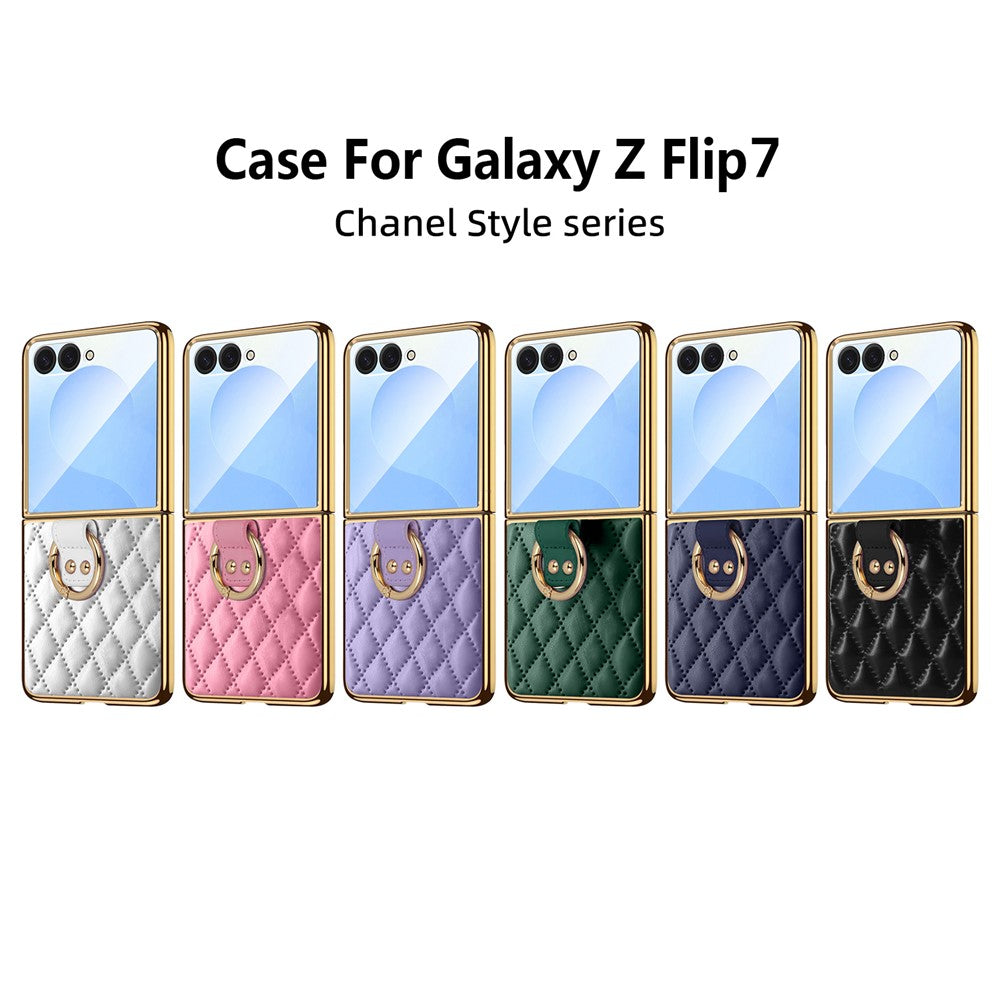 For Samsung Galaxy Z Flip7 5G Case Rhombus Grid Phone Cover with Tempered Glass Film