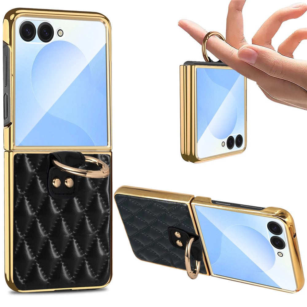 For Samsung Galaxy Z Flip7 5G Case Rhombus Grid Phone Cover with Tempered Glass Film