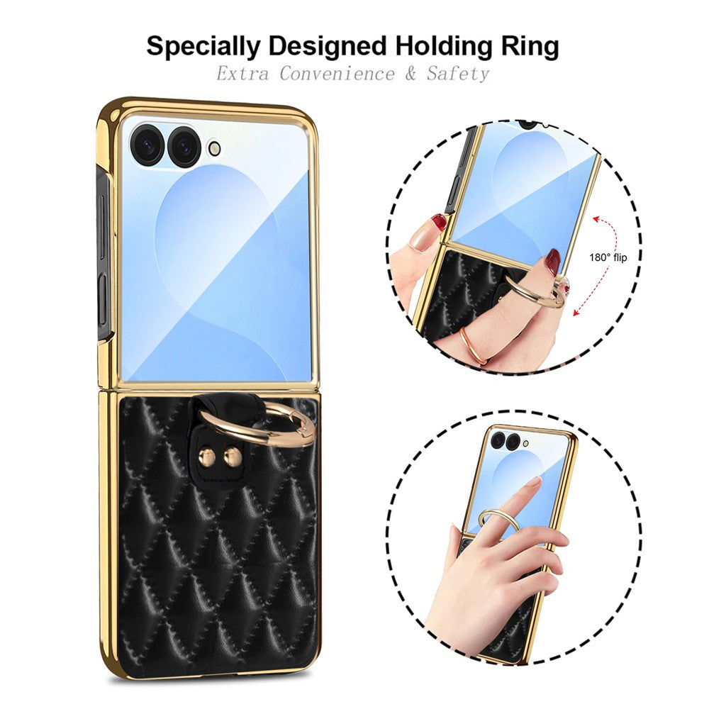 For Samsung Galaxy Z Flip7 5G Case Rhombus Grid Phone Cover with Tempered Glass Film