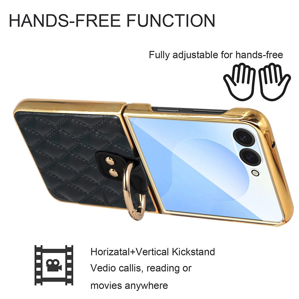 For Samsung Galaxy Z Flip7 5G Case Rhombus Grid Phone Cover with Tempered Glass Film