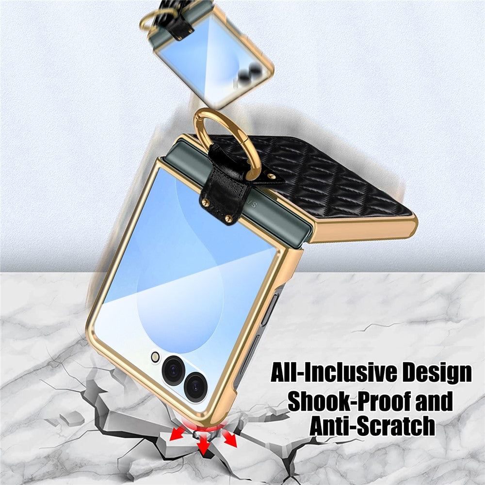 For Samsung Galaxy Z Flip7 5G Case Rhombus Grid Phone Cover with Tempered Glass Film