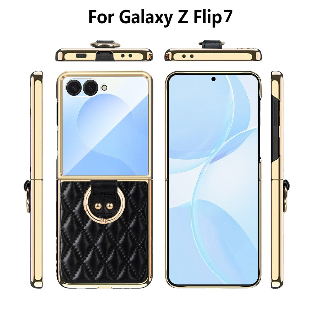 For Samsung Galaxy Z Flip7 5G Case Rhombus Grid Phone Cover with Tempered Glass Film