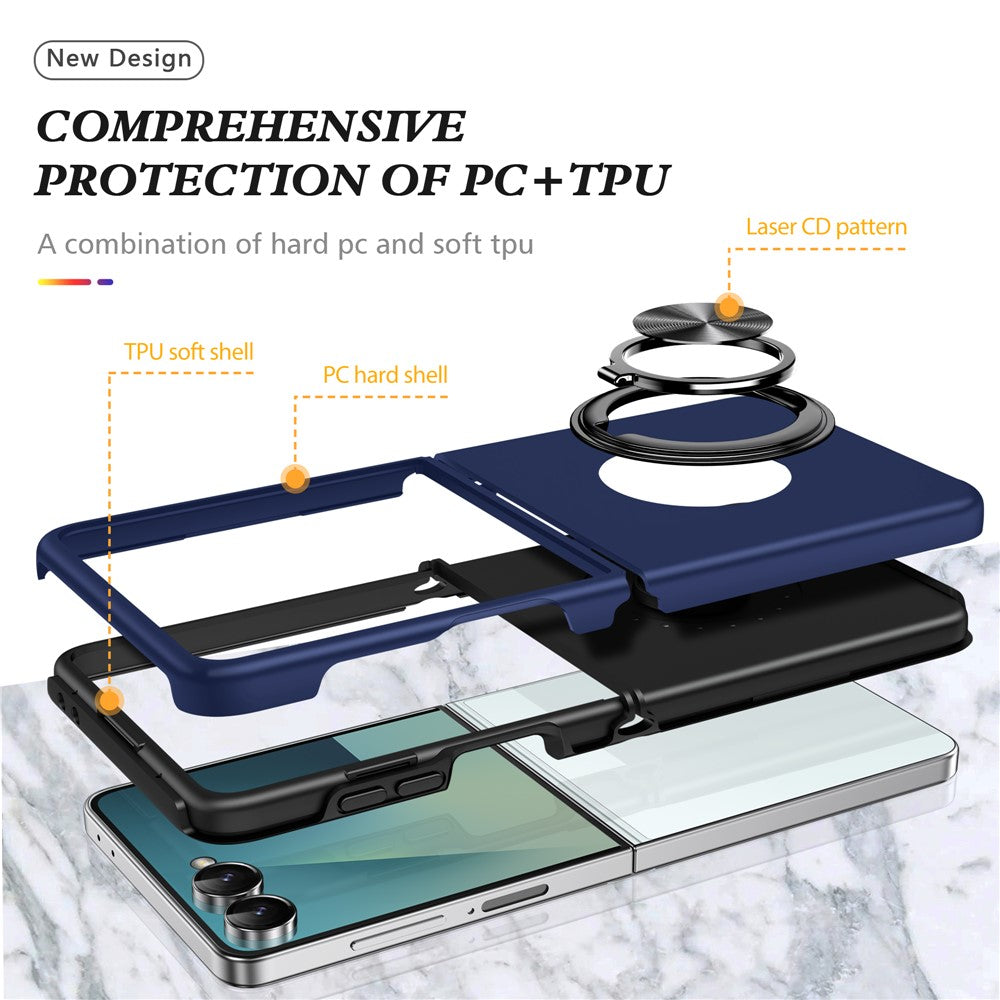 For Samsung Galaxy Z Flip7 5G Case PC + TPU Phone Cover with Rotatable Ring Holder