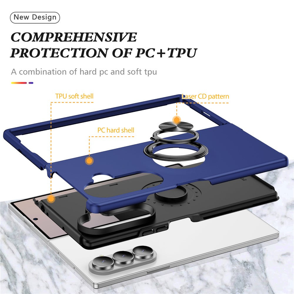 For Samsung Galaxy Z Fold7 5G Case PC + TPU Phone Cover with Rotatable Ring Holder