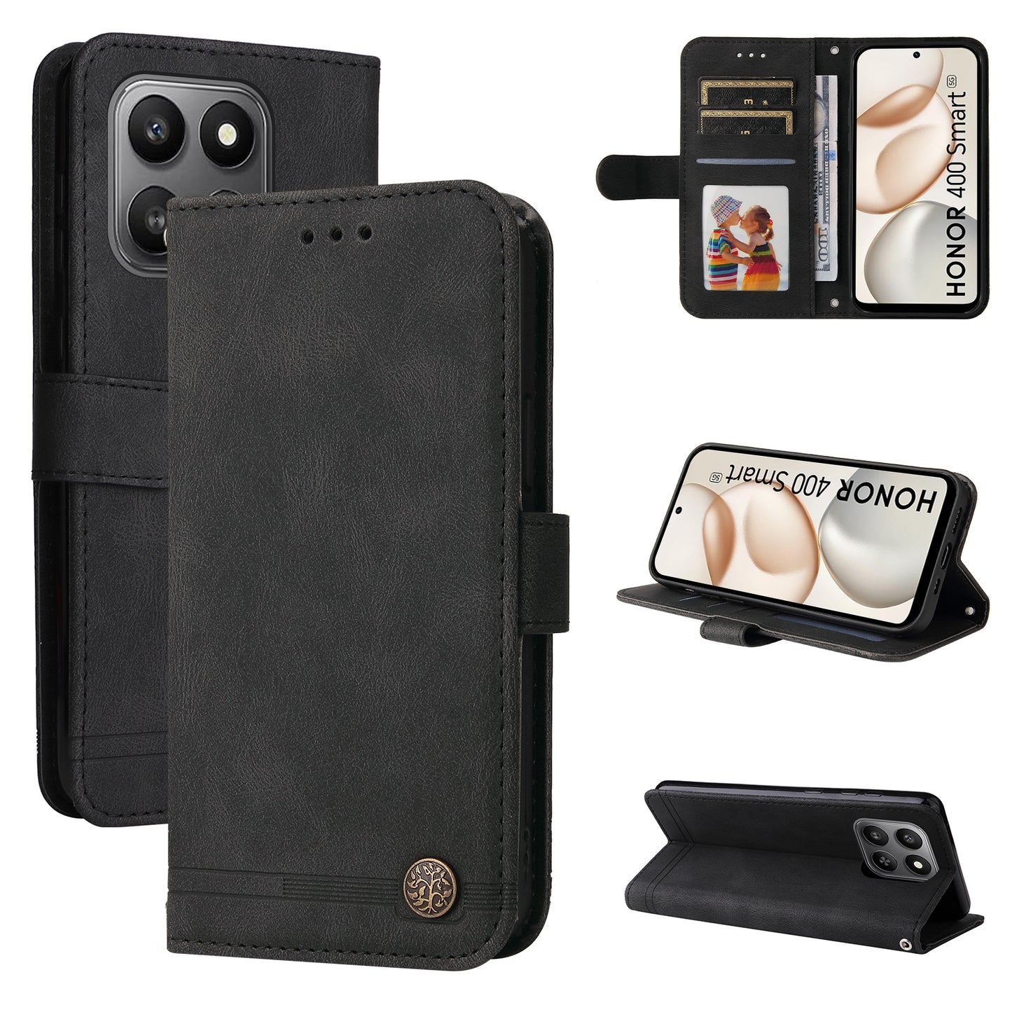 For Honor 400 Smart 5G / 4G / X7d 4G Leather Wallet Cases Skin Touch Phone Cover Stand with Strap