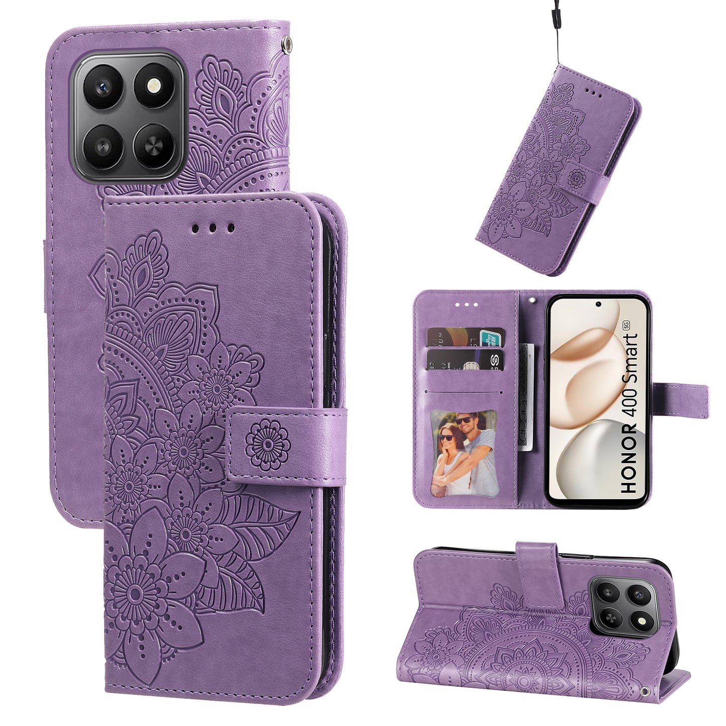 For Honor 400 Smart 5G / 4G / X7d 4G Case Floral Pattern PU Leather Wallet Stand Phone Cover