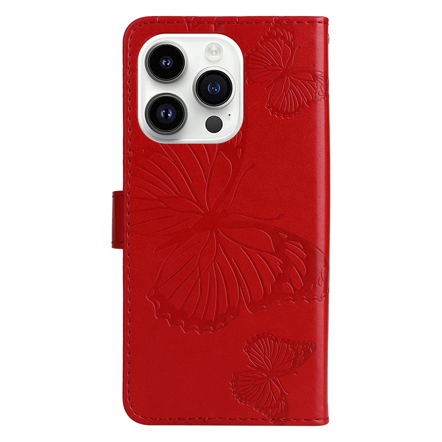 iPhone 15 Pro Wallet-Hülle – Schmetterling Aufgedruckt & Mit Ständer und Riemen