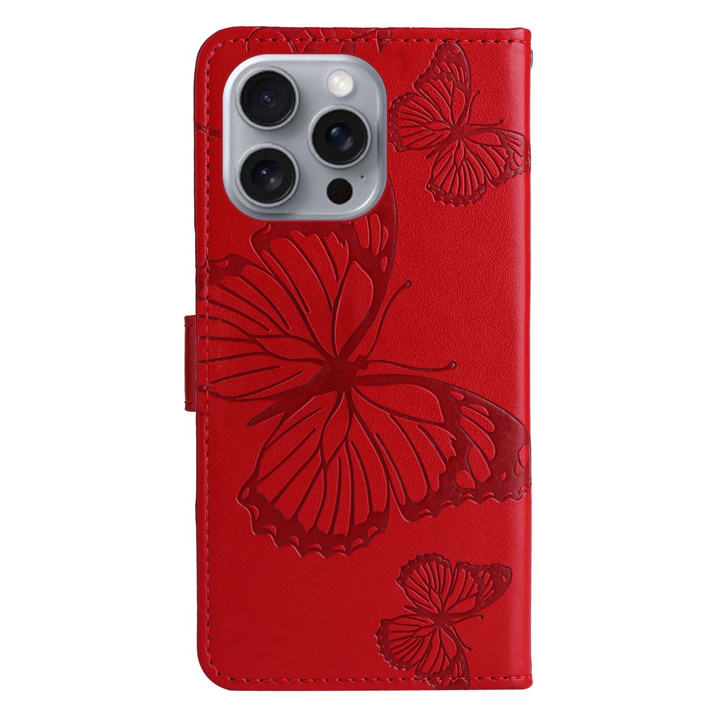iPhone 16 Pro Max Wallet-Hülle – Schmetterling Aufgedruckt & Mit Ständer und Riemen