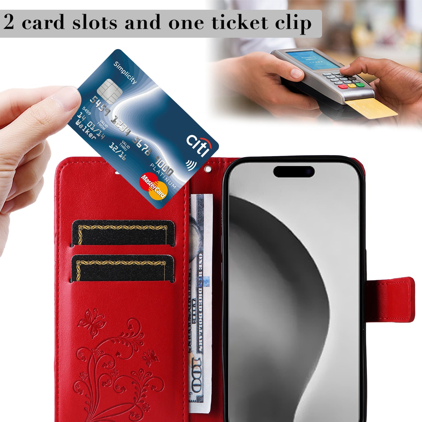 iPhone 16 Pro Max Wallet-Hülle – Schmetterling Aufgedruckt & Mit Ständer und Riemen
