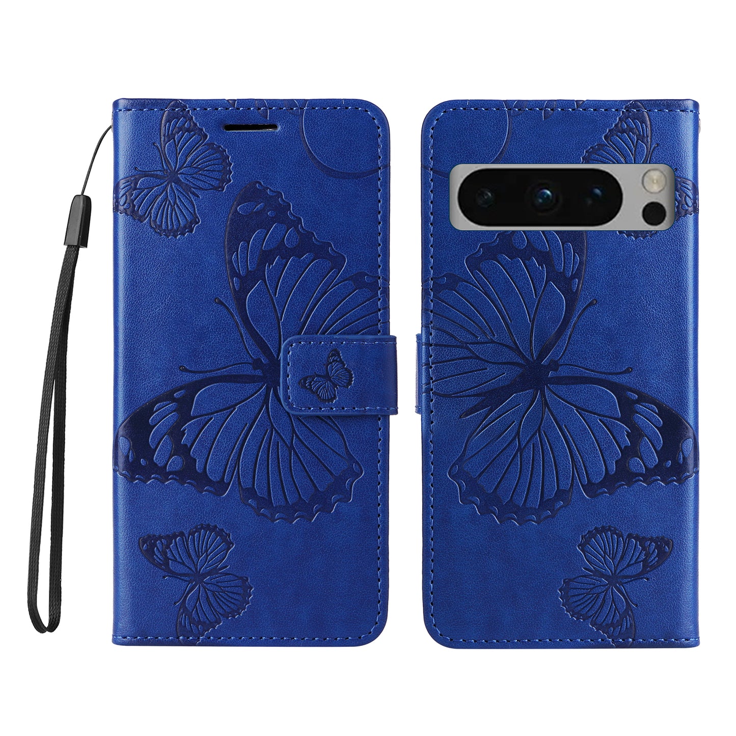 Pixel 8 Pro Wallet-Hülle – Schmetterling Aufgedruckt & Mit Ständer und Riemen