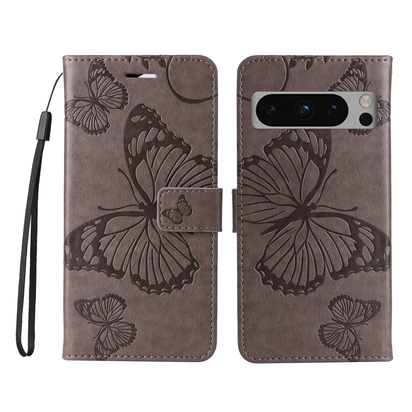Pixel 8 Pro Wallet-Hülle – Schmetterling Aufgedruckt & Mit Ständer und Riemen