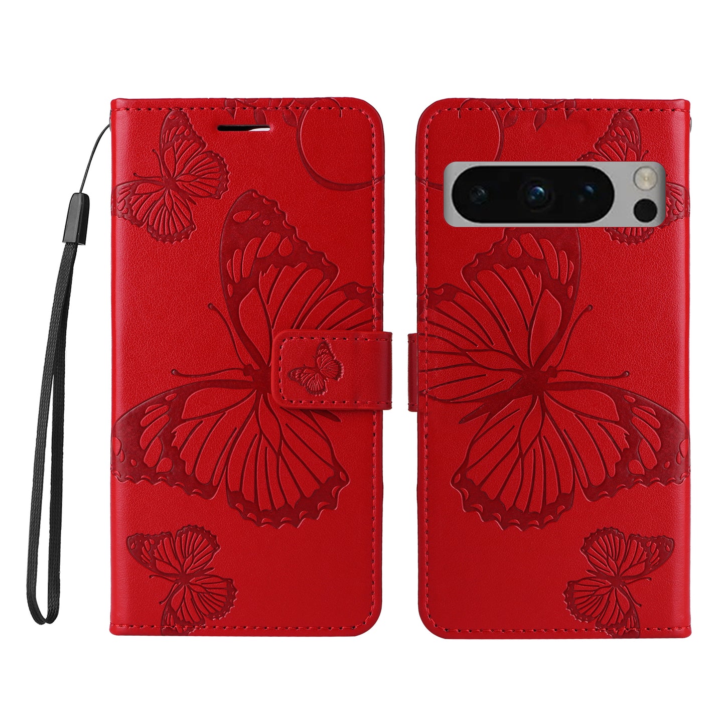 Pixel 8 Pro Wallet-Hülle – Schmetterling Aufgedruckt & Mit Ständer und Riemen