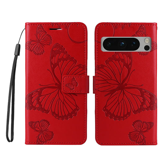 Pixel 8 Pro Wallet-Hülle – Schmetterling Aufgedruckt & Mit Ständer und Riemen
