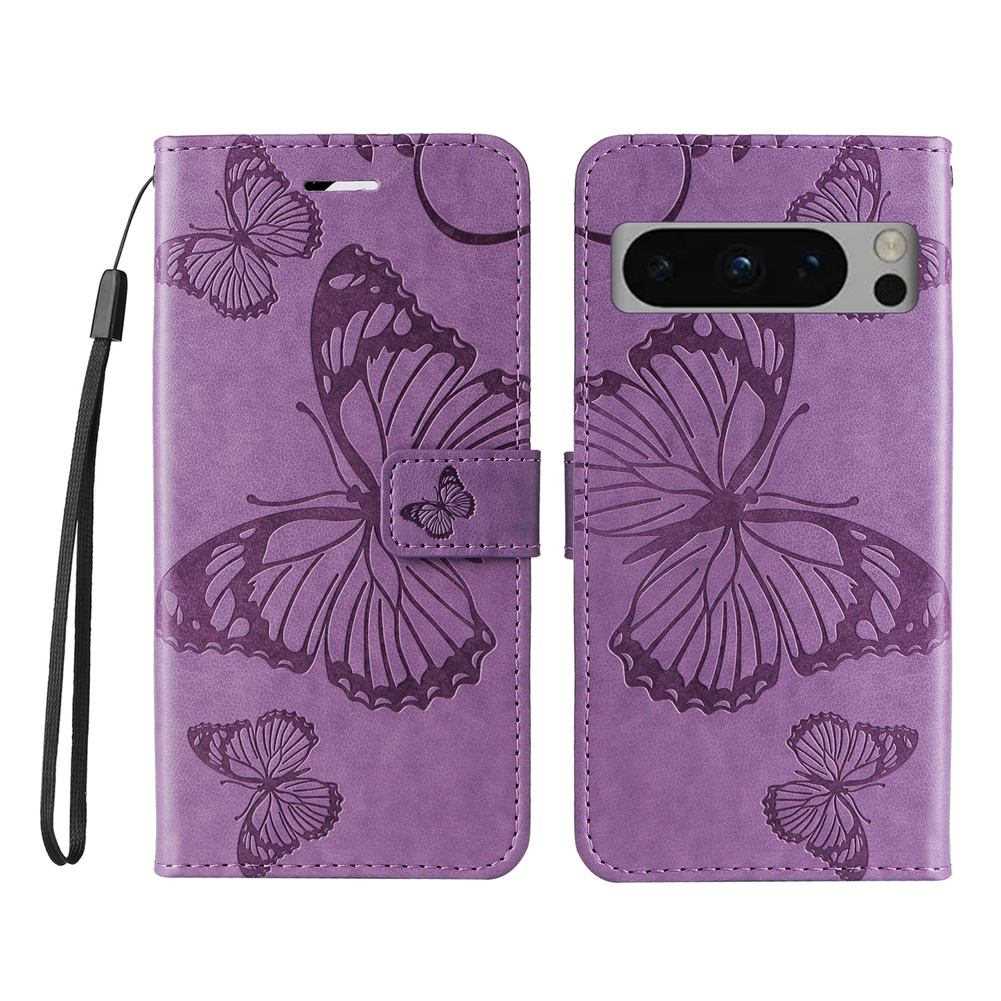 Pixel 8 Pro Wallet-Hülle – Schmetterling Aufgedruckt & Mit Ständer und Riemen