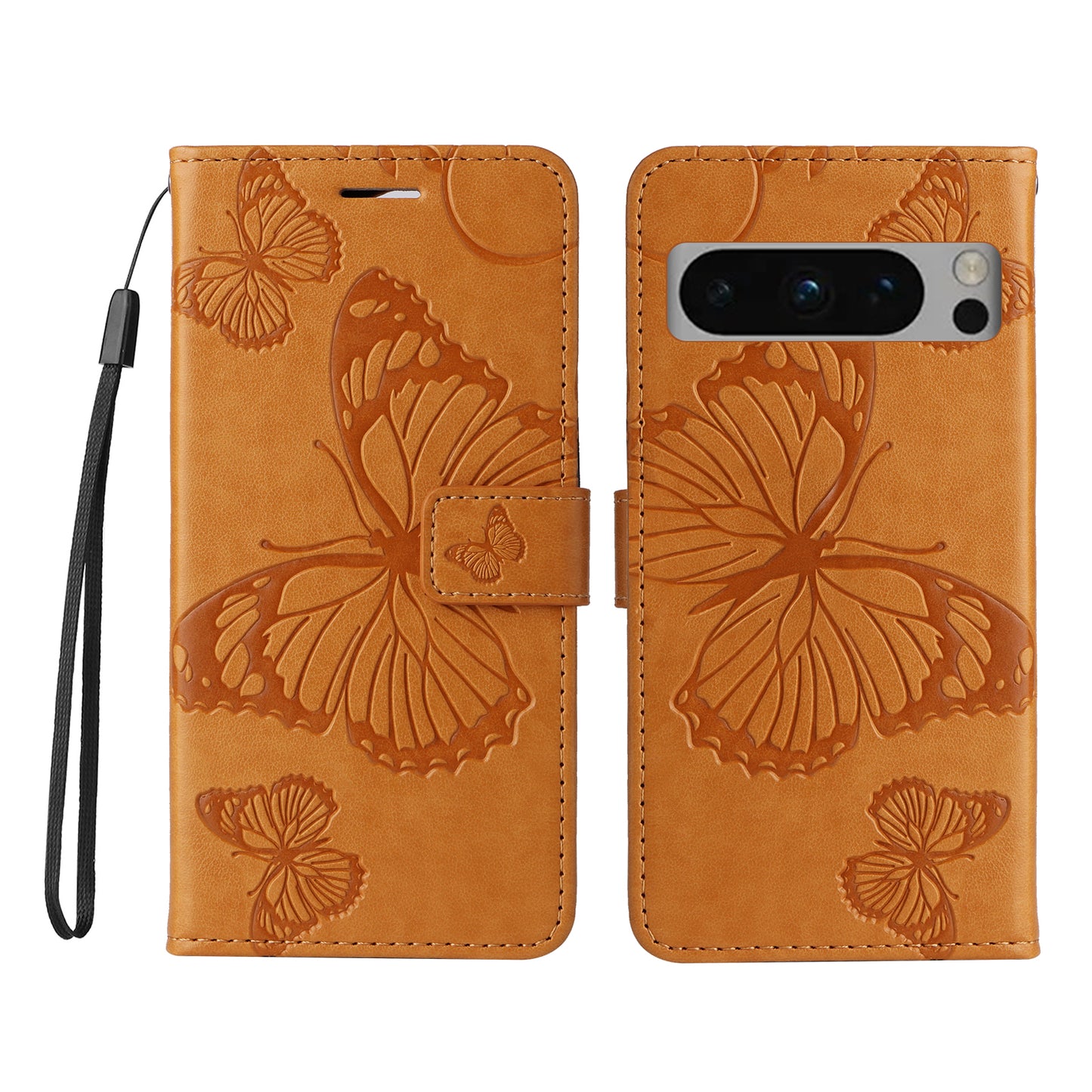 Pixel 8 Pro Wallet-Hülle – Schmetterling Aufgedruckt & Mit Ständer und Riemen