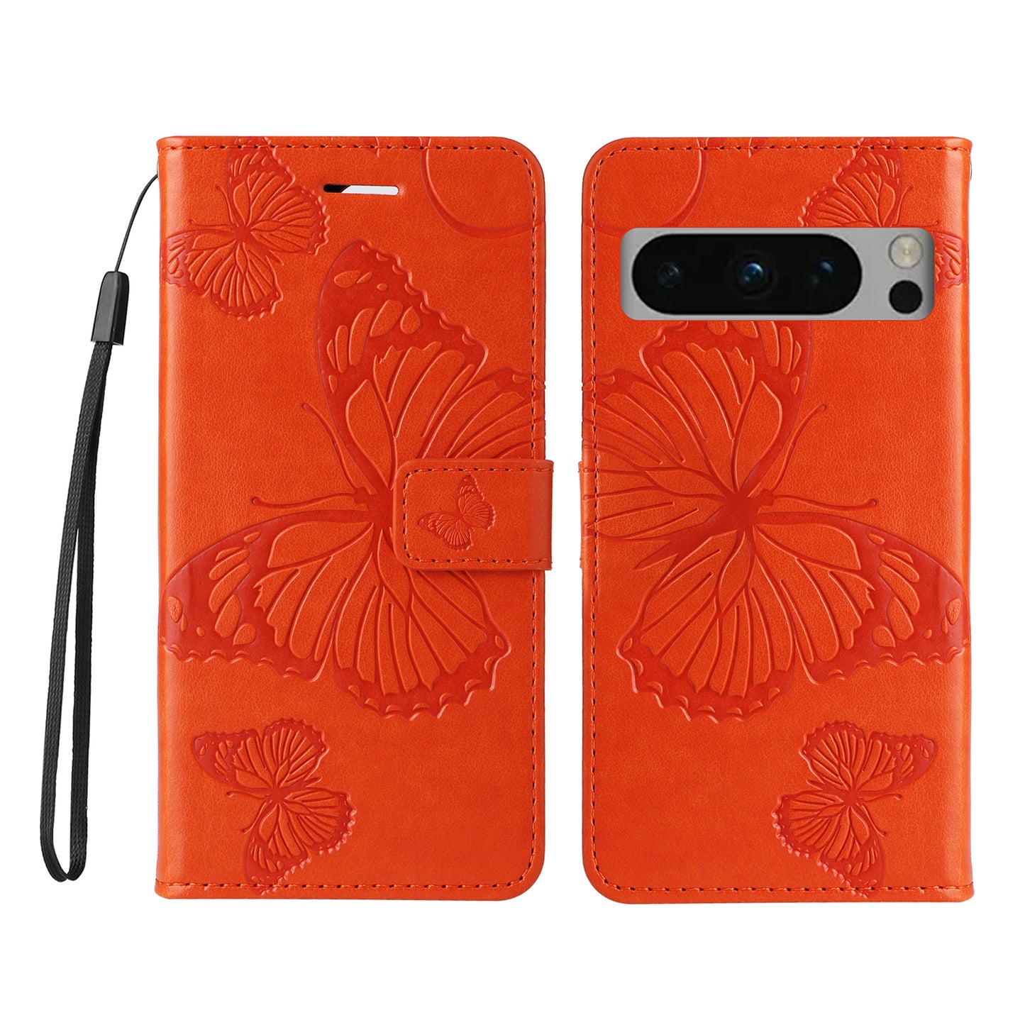 Pixel 8 Pro Wallet-Hülle – Schmetterling Aufgedruckt & Mit Ständer und Riemen