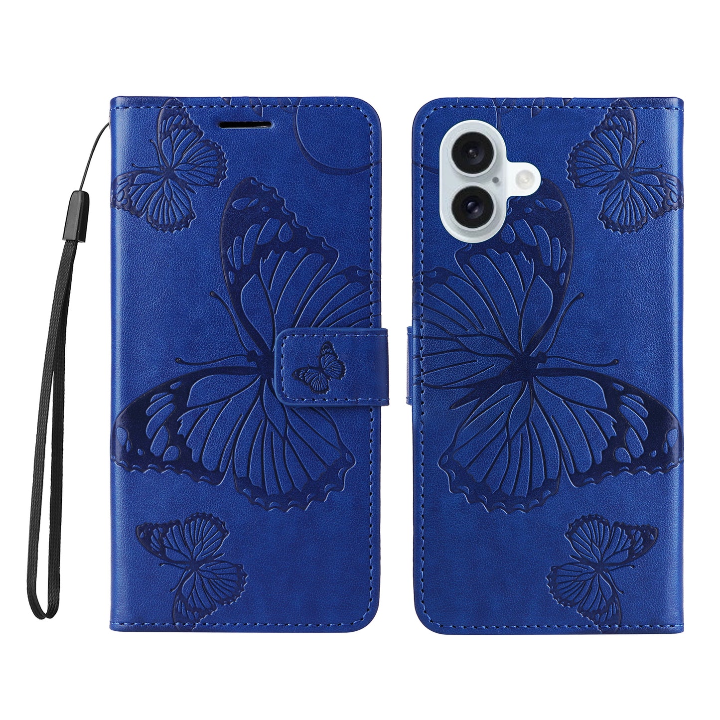 iPhone 16 Plus Wallet-Hülle – Schmetterling Aufgedruckt & Mit Ständer und Riemen