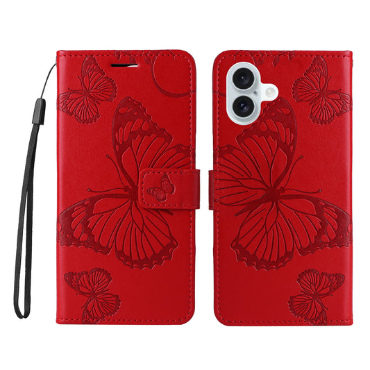 iPhone 16 Plus Wallet-Hülle – Schmetterling Aufgedruckt & Mit Ständer und Riemen
