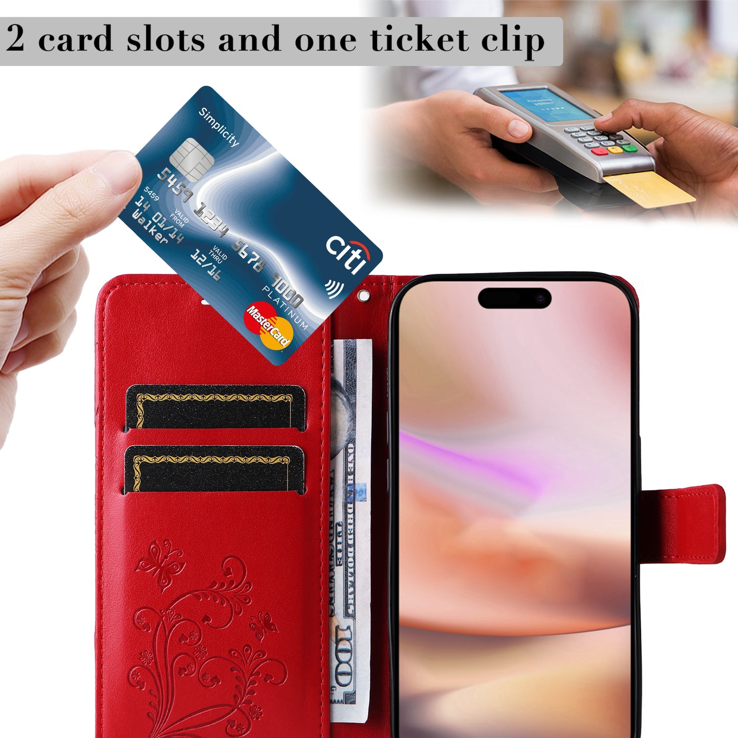 iPhone 16 Plus Wallet-Hülle – Schmetterling Aufgedruckt & Mit Ständer und Riemen