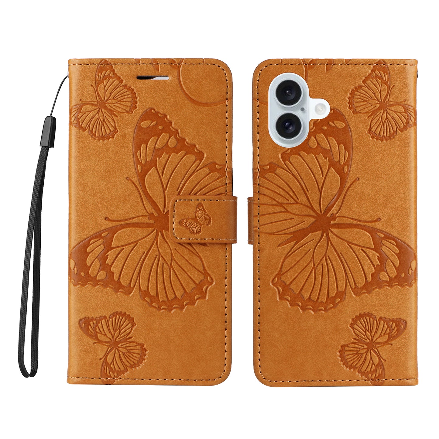 iPhone 16 Plus Wallet-Hülle – Schmetterling Aufgedruckt & Mit Ständer und Riemen