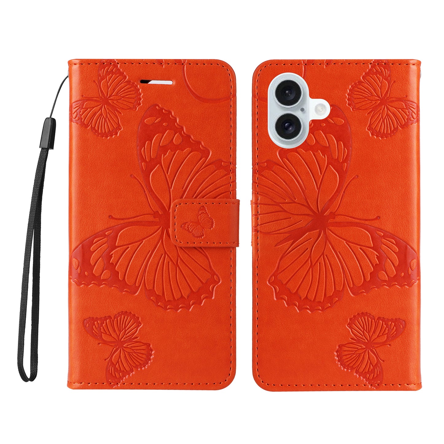 iPhone 16 Plus Wallet-Hülle – Schmetterling Aufgedruckt & Mit Ständer und Riemen