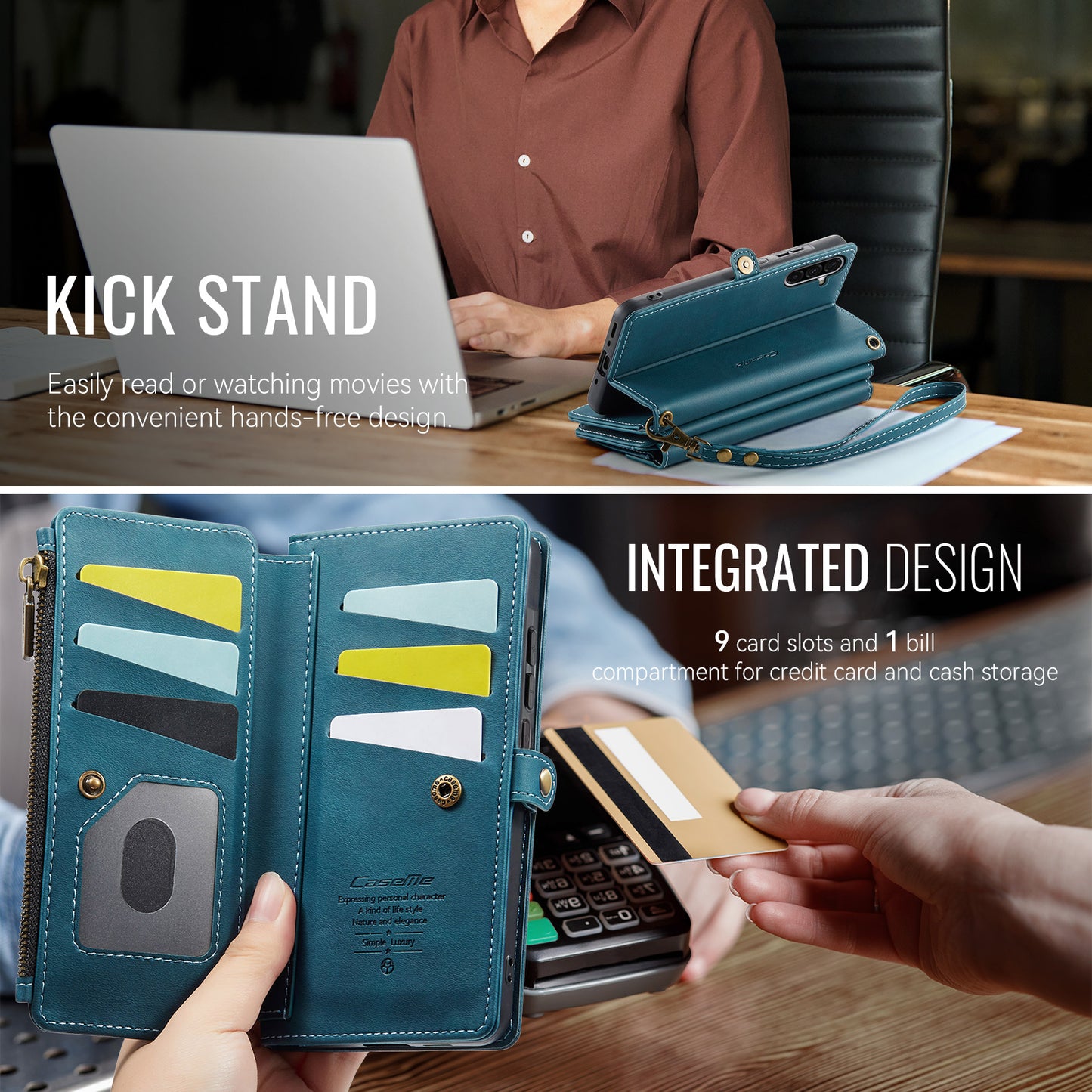 Galaxy A17 5G/4G Wallet-Hülle – Mit RFID-blockierende Reißverschluss-Brieftasche, Ständer & Riemen