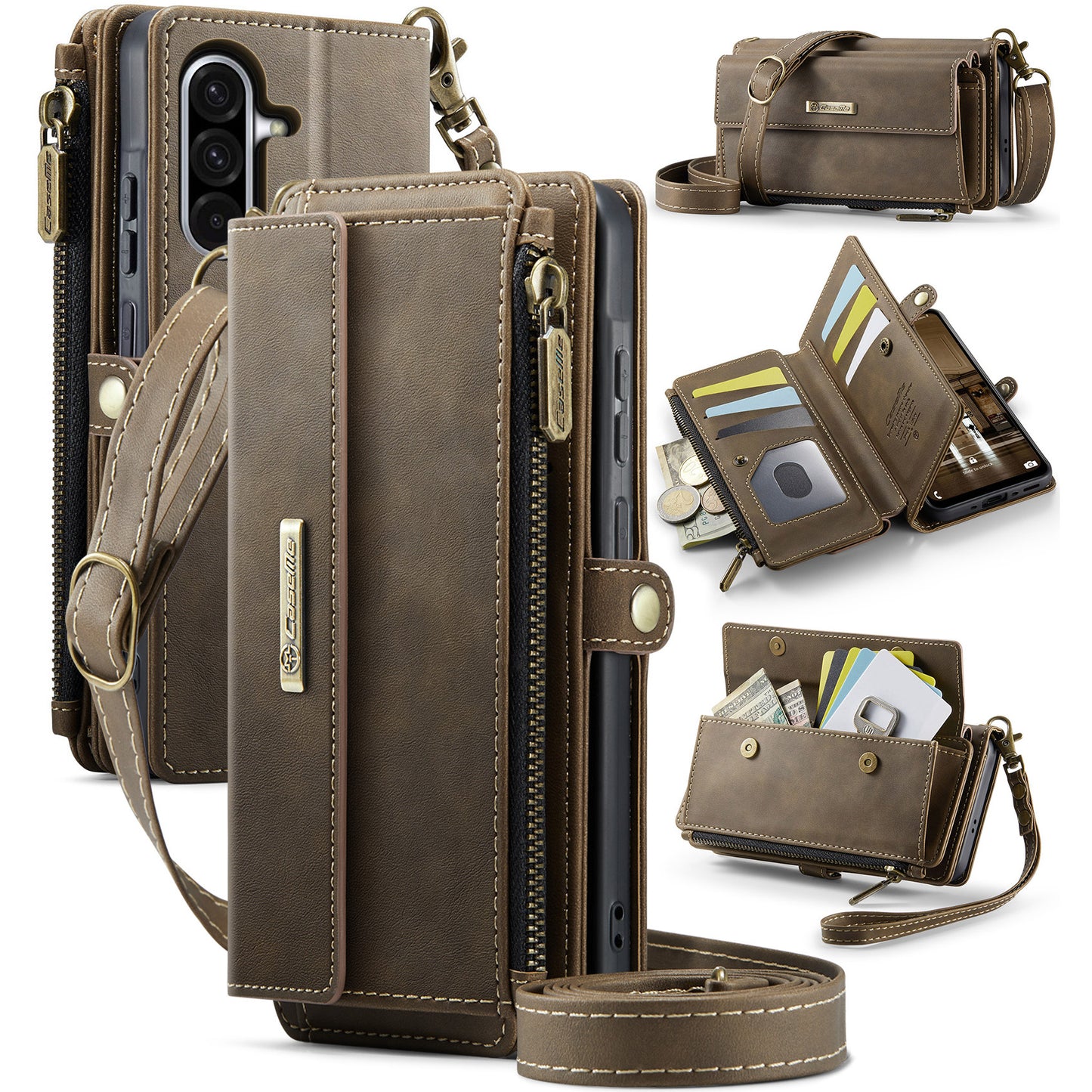 Galaxy A17 5G/4G Wallet-Hülle – Mit RFID-blockierende Reißverschluss-Brieftasche, Ständer & Riemen