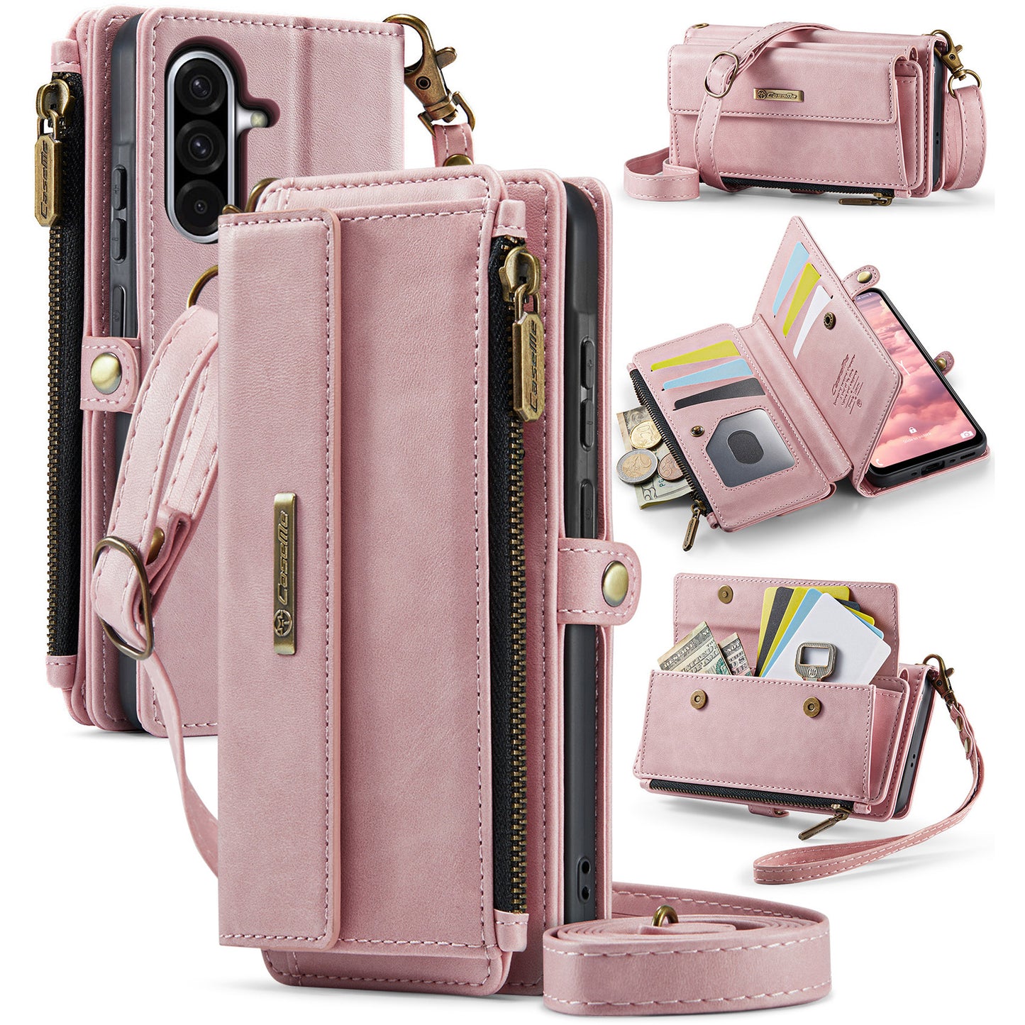 Galaxy A17 5G/4G Wallet-Hülle – Mit RFID-blockierende Reißverschluss-Brieftasche, Ständer & Riemen