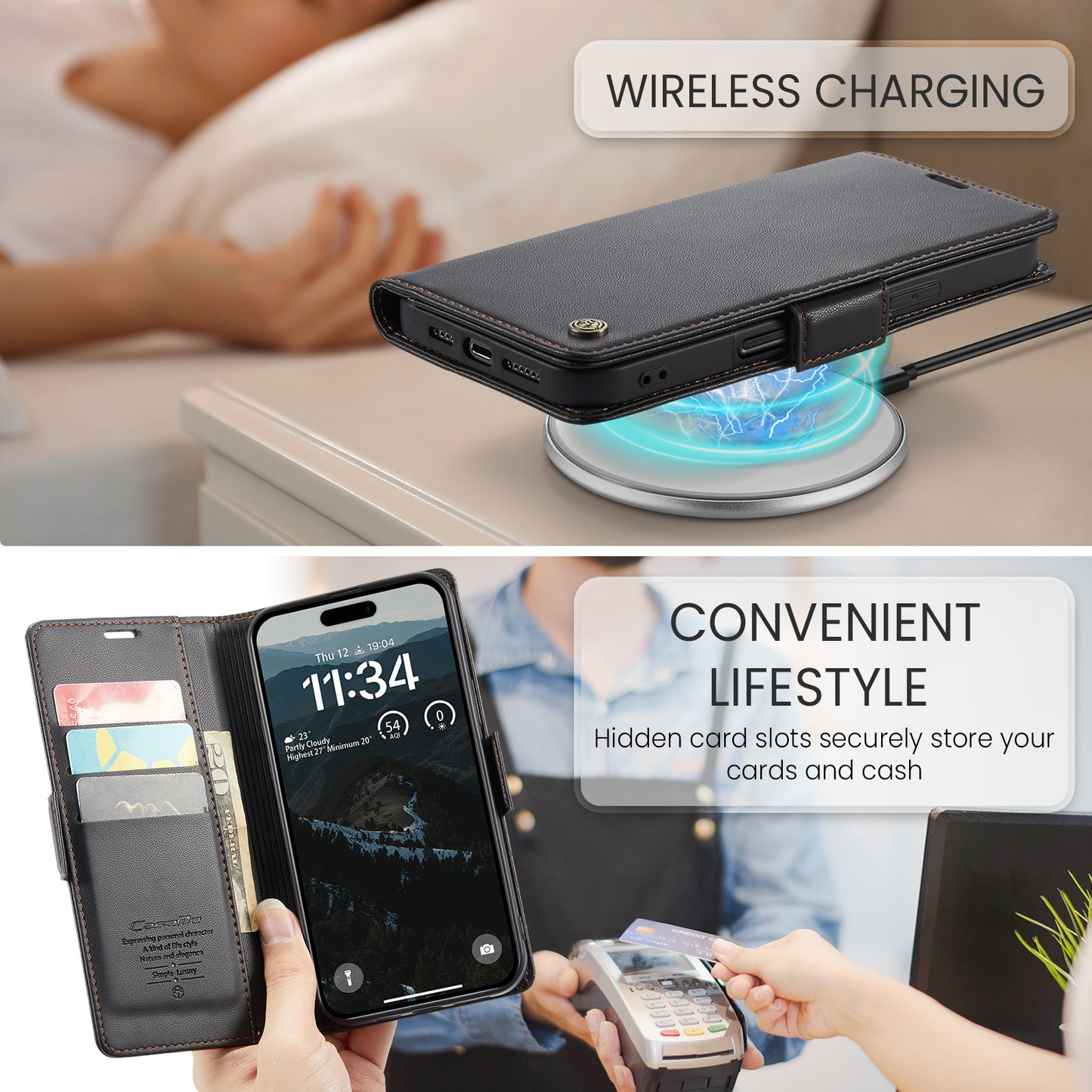 iPhone 17 Pro Glänzende Wallet-Hülle – RFID-Schutz & Ständer