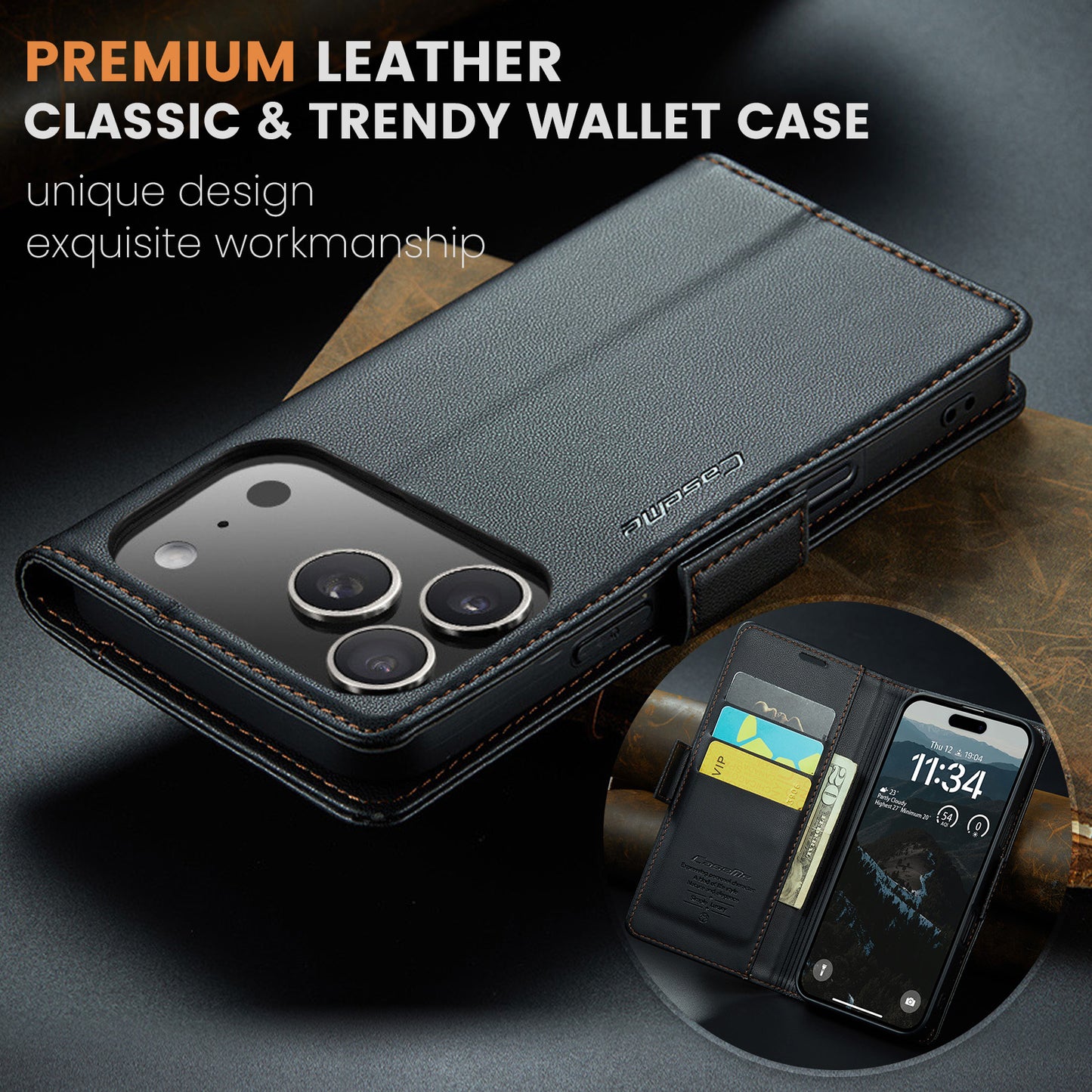 iPhone 17 Pro Glänzende Wallet-Hülle – RFID-Schutz & Ständer